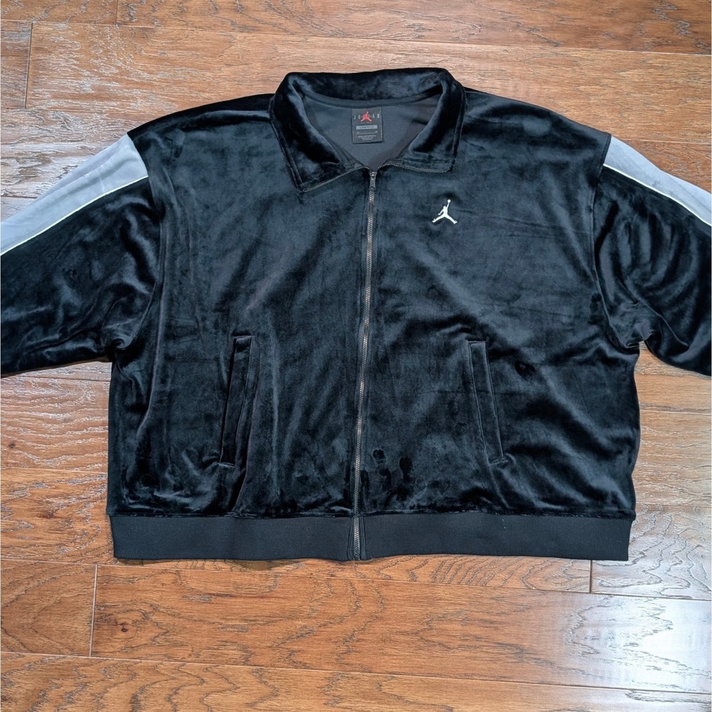Jordan Brand Velour Track Jacket‎ Black Grey Jumpman Loose Fit Zip Up 2X Womens